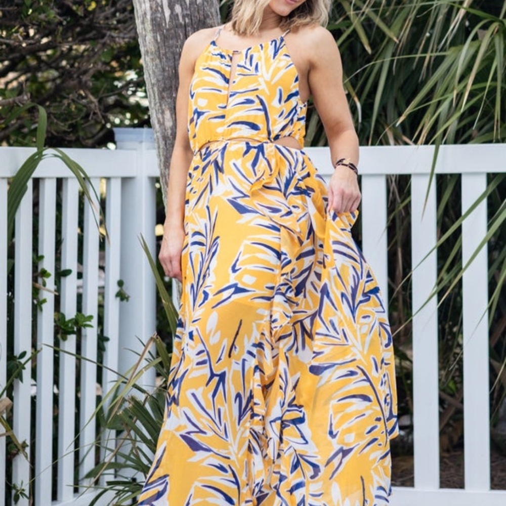 Tropical Yellow and Blue Maxi Dress